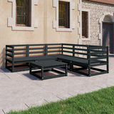 6 Piece Garden Lounge Set Black Solid Pinewood