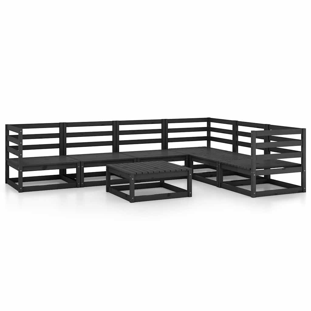 7 Piece Garden Lounge Set Black Solid Wood Pine