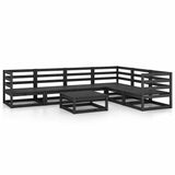 7 Piece Garden Lounge Set Black Solid Wood Pine - Front View