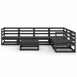 7 Piece Garden Lounge Set Black Solid Wood Pine