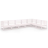 7 Piece Garden Lounge Set White Solid Pinewood - Front View
