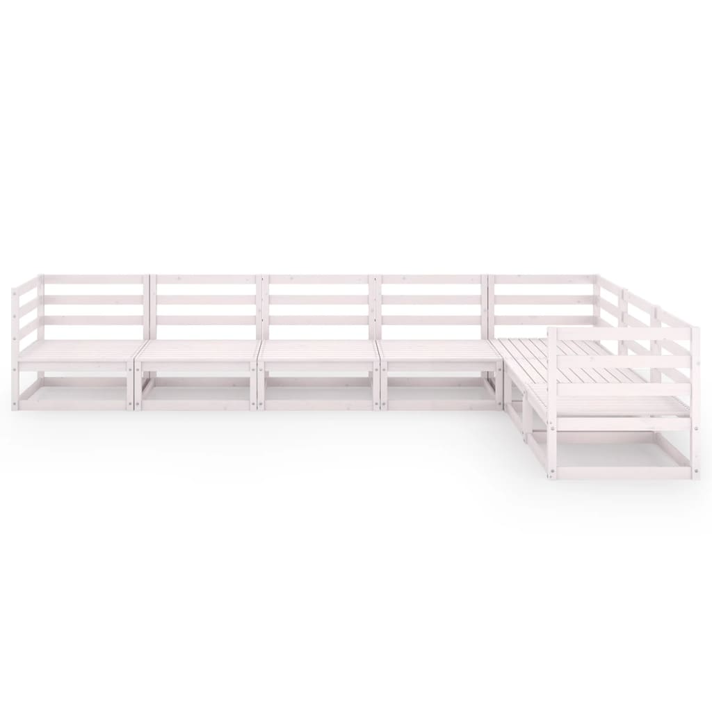 7 Piece Garden Lounge Set White Solid Pinewood