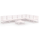 8 Piece Garden Lounge Set White Solid Pinewood - Front View