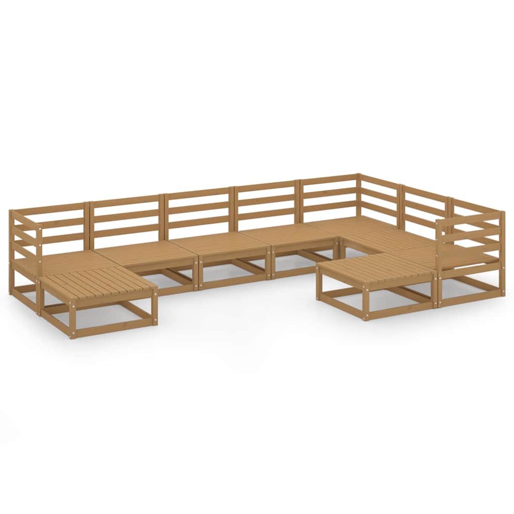 9 Piece Garden Lounge Set Honey Brown Solid Wood Pine