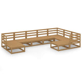 9 Piece Garden Lounge Set Honey Brown Solid Wood Pine - Front View