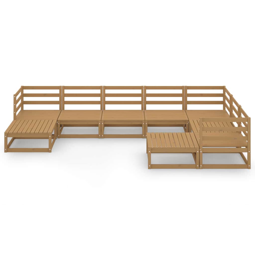 9 Piece Garden Lounge Set Honey Brown Solid Wood Pine