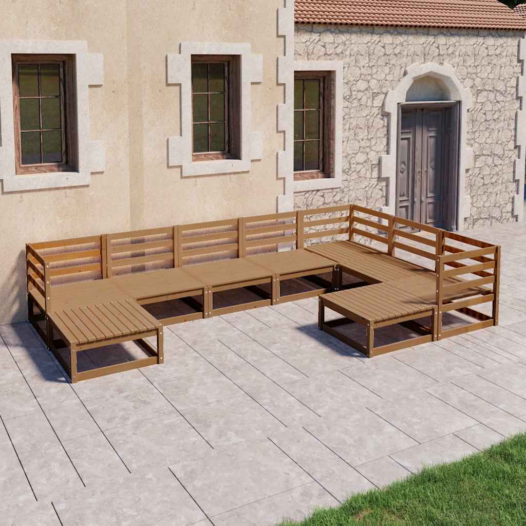 9 Piece Garden Lounge Set Honey Brown Solid Wood Pine