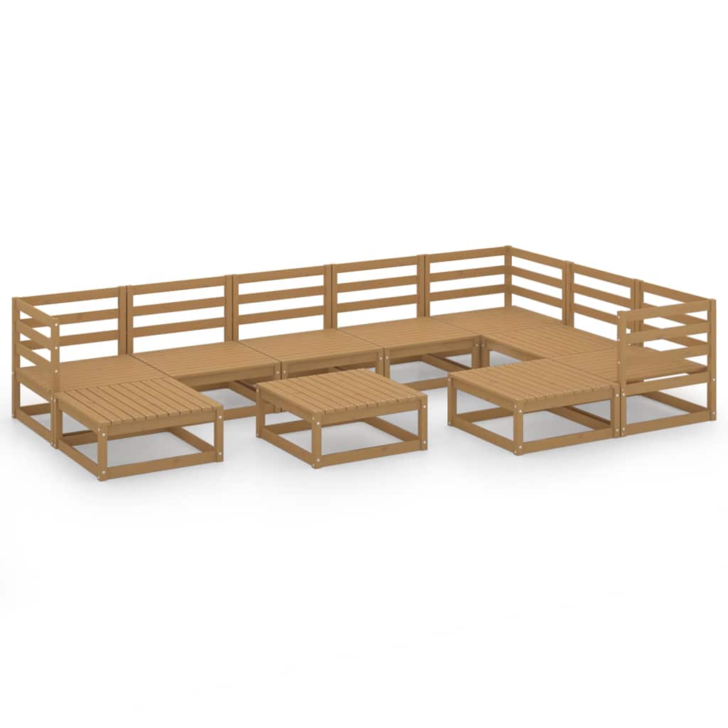 10 Piece Garden Lounge Set Honey Brown Solid Wood Pine