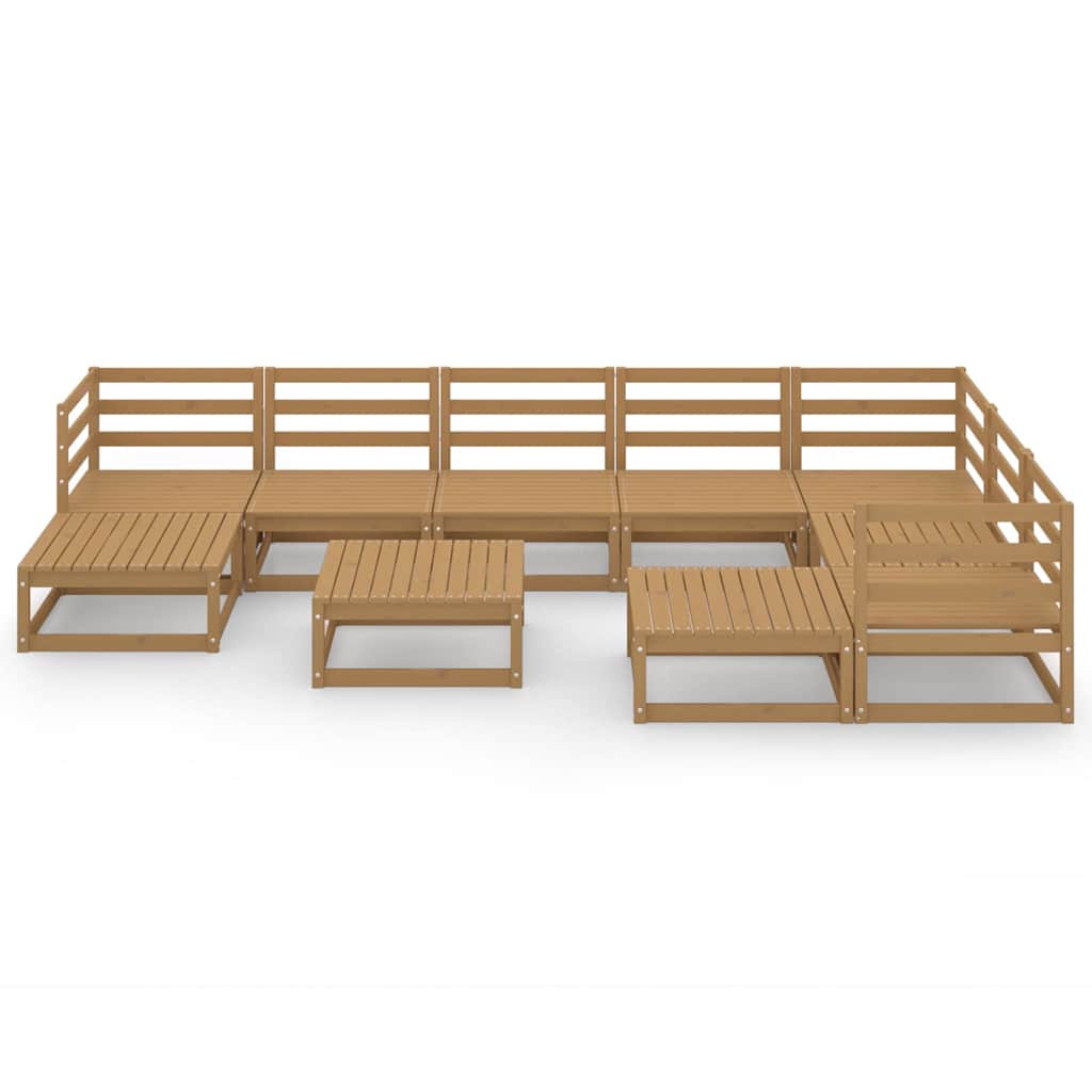 10 Piece Garden Lounge Set Honey Brown Solid Wood Pine