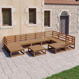 10 Piece Garden Lounge Set Honey Brown Solid Wood Pine