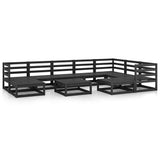 10 Piece Garden Lounge Set Black Solid Wood Pine