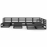 10 Piece Garden Lounge Set Black Solid Wood Pine