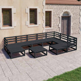 10 Piece Garden Lounge Set Black Solid Wood Pine