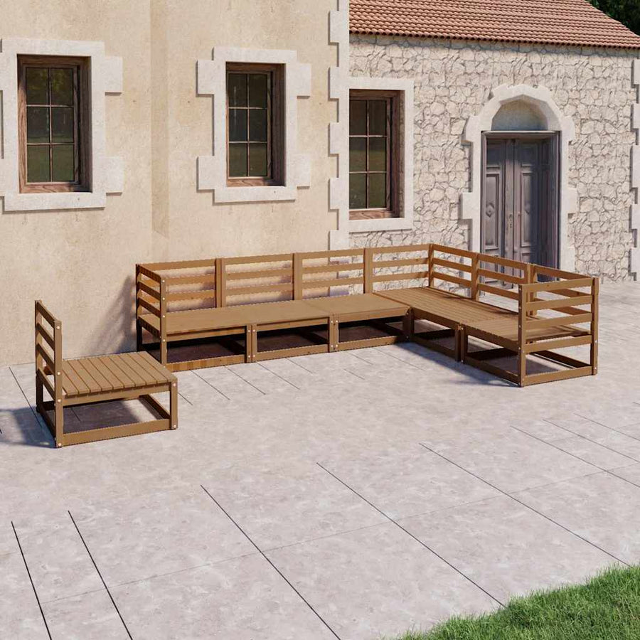 7 Piece Garden Lounge Set Honey Brown Solid Wood Pine