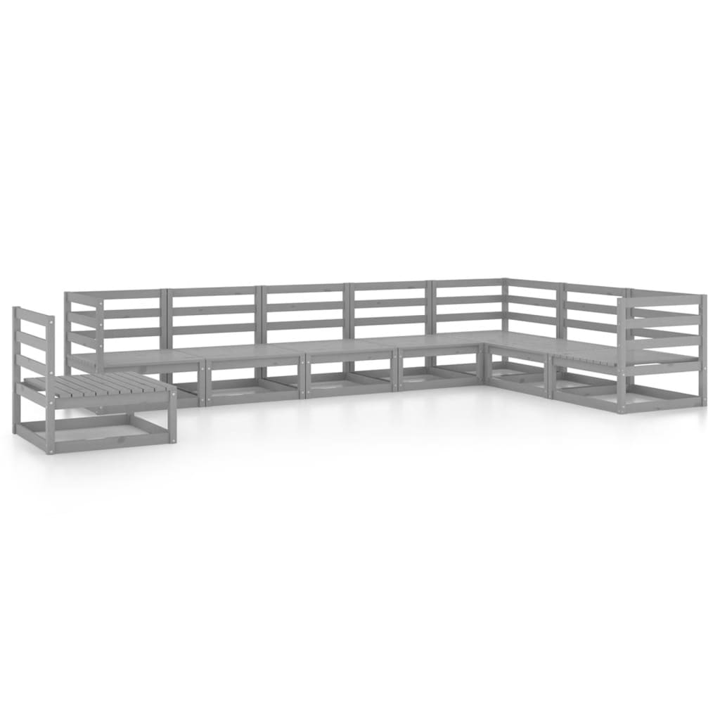 8 Piece Garden Lounge Set Grey Solid Wood Pine