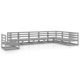 8 Piece Garden Lounge Set Grey Solid Wood Pine - Front View