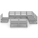 9 Piece Garden Lounge Set Grey Solid Pinewood - Side View