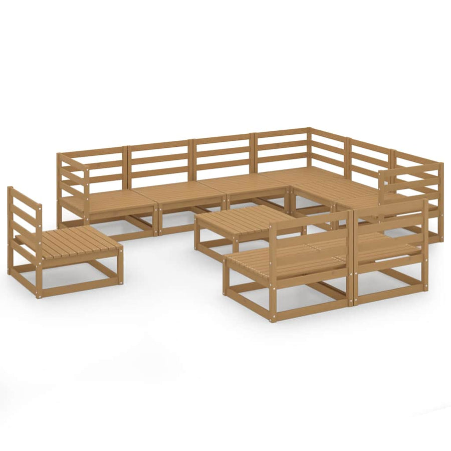 10 Piece Garden Lounge Set Honey Brown Solid Wood Pine