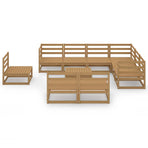 10 Piece Garden Lounge Set Honey Brown Solid Wood Pine