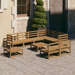 10 Piece Garden Lounge Set Honey Brown Solid Wood Pine