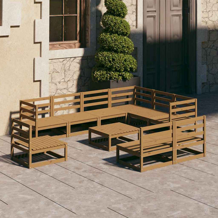 10 Piece Garden Lounge Set Honey Brown Solid Wood Pine