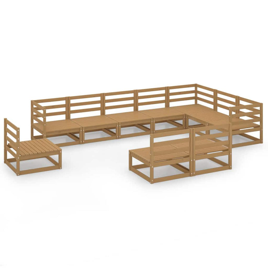 10 Piece Garden Lounge Set Honey Brown Solid Wood Pine
