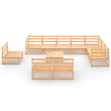 11 Piece Garden Lounge Set Solid Wood Pine - Side View