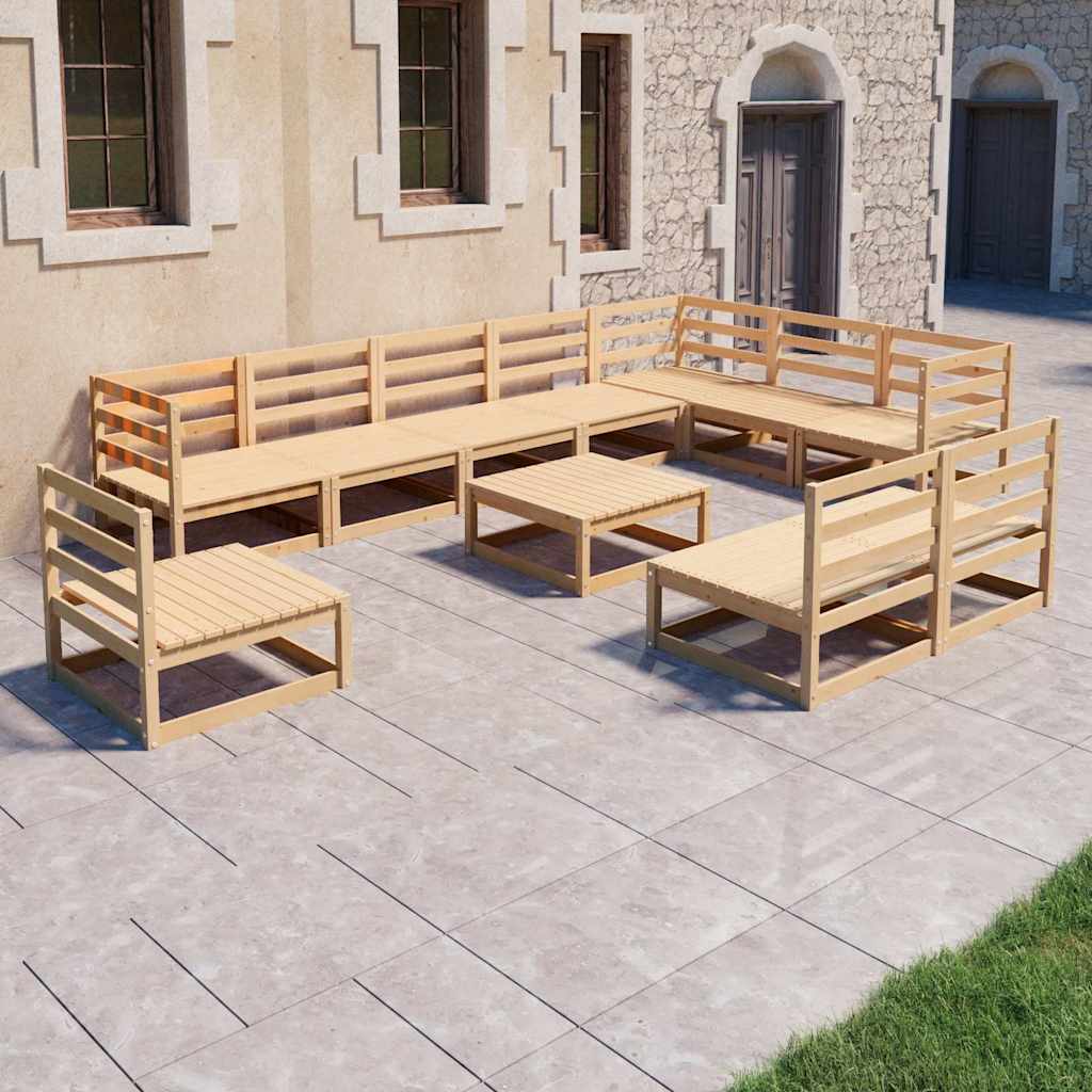 11 Piece Garden Lounge Set Solid Wood Pine