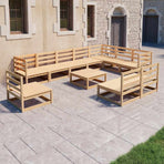 11 Piece Garden Lounge Set Solid Wood Pine