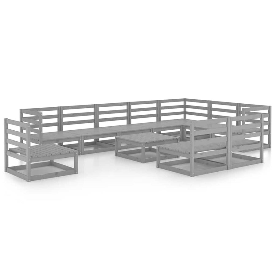 11 Piece Garden Lounge Set Grey Solid Wood Pine