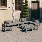 11 Piece Garden Lounge Set Grey Solid Wood Pine