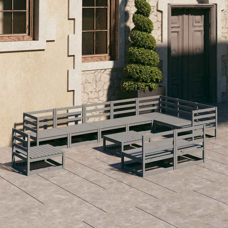 11 Piece Garden Lounge Set Grey Solid Wood Pine