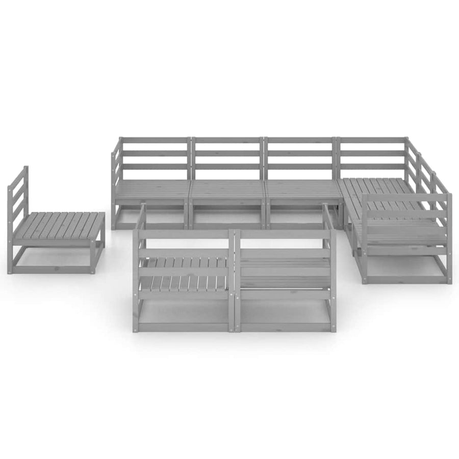 9 Piece Garden Lounge Set Grey Solid Wood Pine