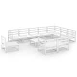 11 Piece Garden Lounge Set White Solid Pinewood - Front View