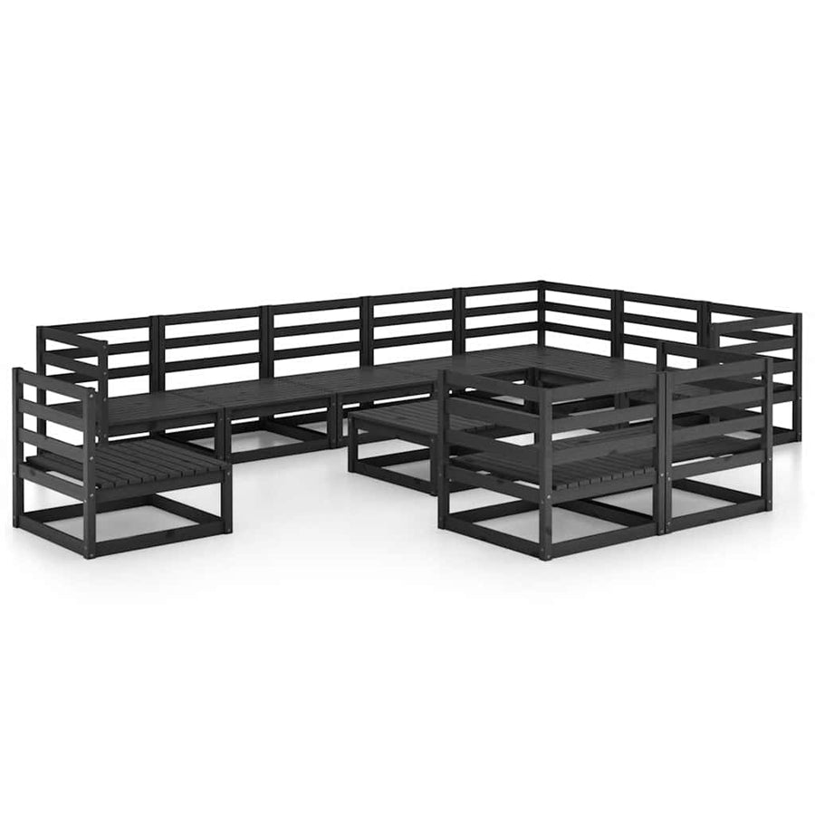 11 Piece Garden Lounge Set Black Solid Wood Pine