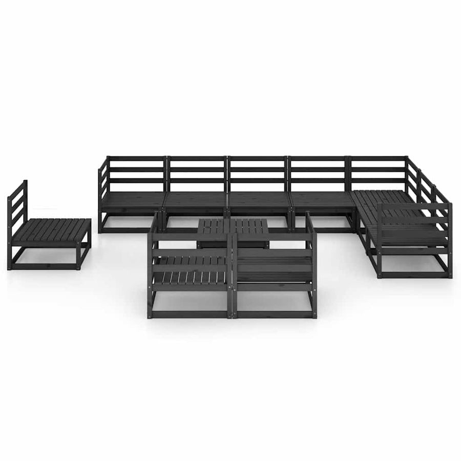 11 Piece Garden Lounge Set Black Solid Wood Pine