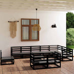 11 Piece Garden Lounge Set Black Solid Wood Pine