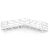 7 Piece Garden Lounge Set White Solid Pinewood - Front View