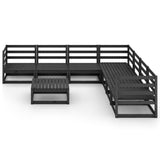 8 Piece Garden Lounge Set Black Solid Pinewood
