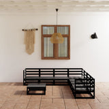 8 Piece Garden Lounge Set Black Solid Pinewood