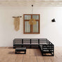 8 Piece Garden Lounge Set Black Solid Wood Pine
