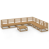 9 Piece Garden Lounge Set Honey Brown Solid Pinewood - Front View
