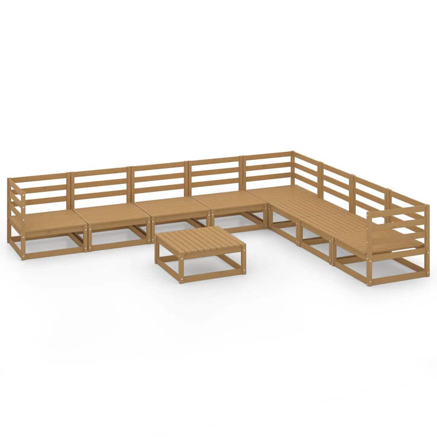 9 Piece Garden Lounge Set Honey Brown Solid Wood Pine