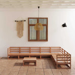 9 Piece Garden Lounge Set Honey Brown Solid Wood Pine