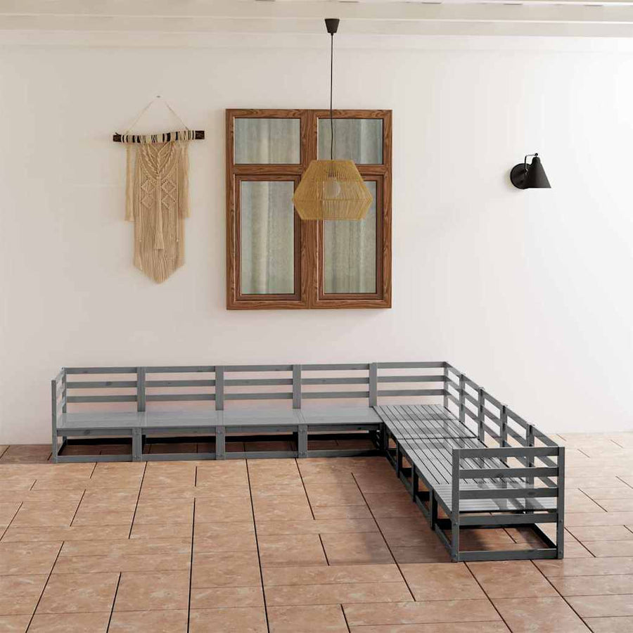 9 Piece Garden Lounge Set Grey Solid Wood Pine