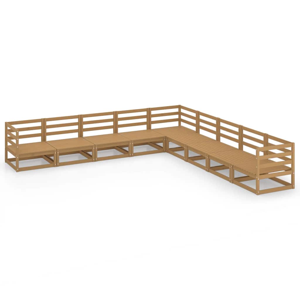 9 Piece Garden Lounge Set Honey Brown Solid Wood Pine