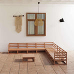 10 Piece Garden Lounge Set Honey Brown Solid Wood Pine