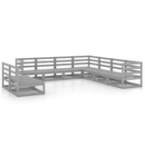 9 Piece Garden Lounge Set Grey Solid Wood Pine - Front View