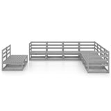 9 Piece Garden Lounge Set Grey Solid Wood Pine