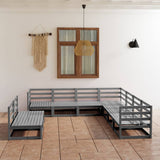 9 Piece Garden Lounge Set Grey Solid Wood Pine